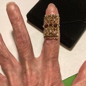 1746Large Rectangular 1 1/4 x 7/8 Victorian Filigree Ring Topaz Brown Size 5 1/4